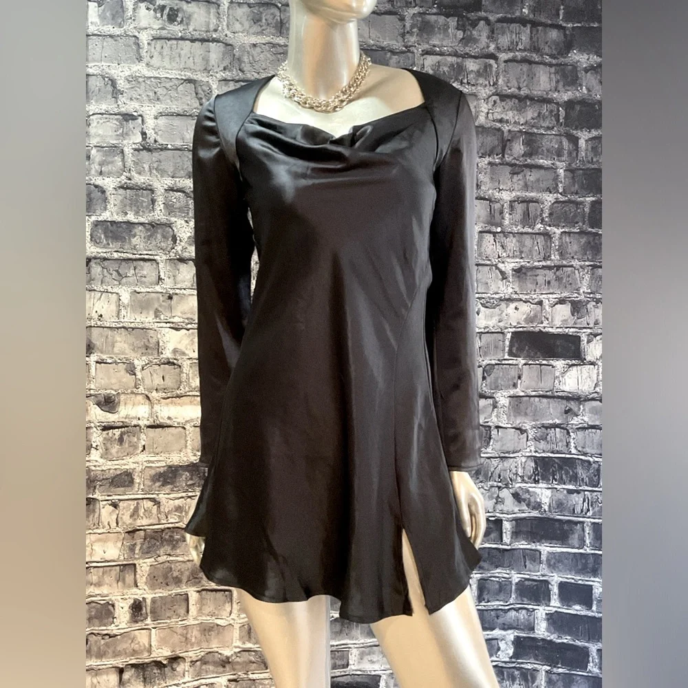 Navy Blue Satin Formal Mini Dress - Picture 1 of 10